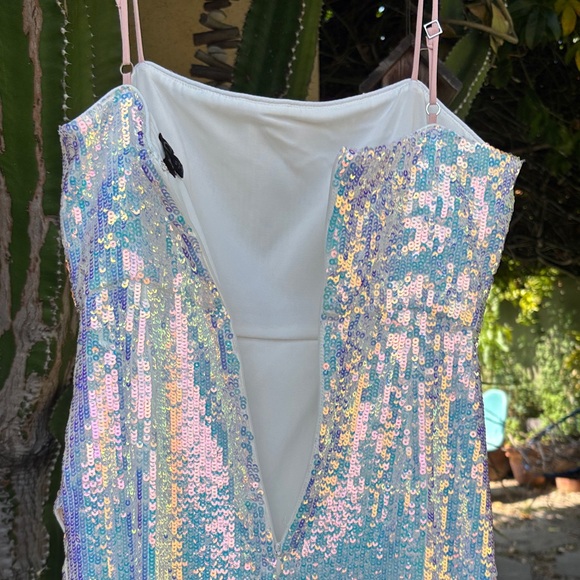 NBD Iridescent Sequin White Spaghetti Strap Dress - Picture 5 of 16
